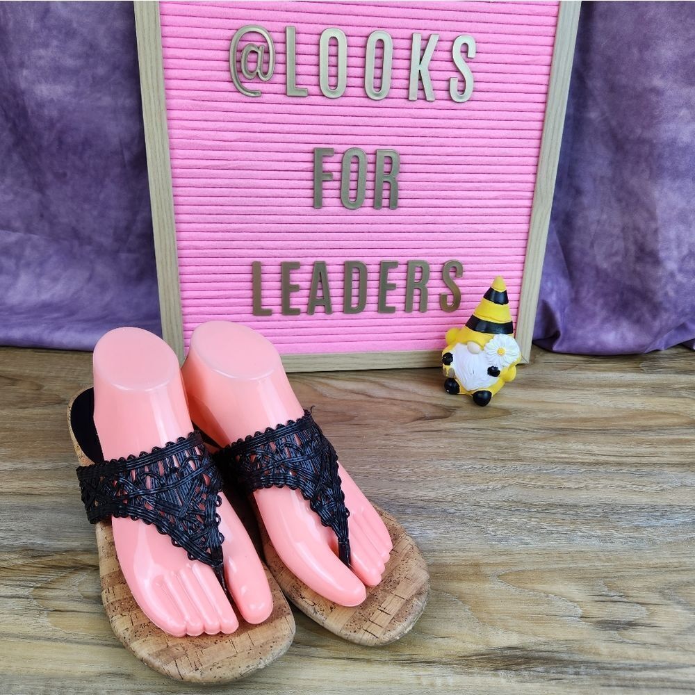 💜DexFlex Comfort Black Wedge Sandals Size 9.5
